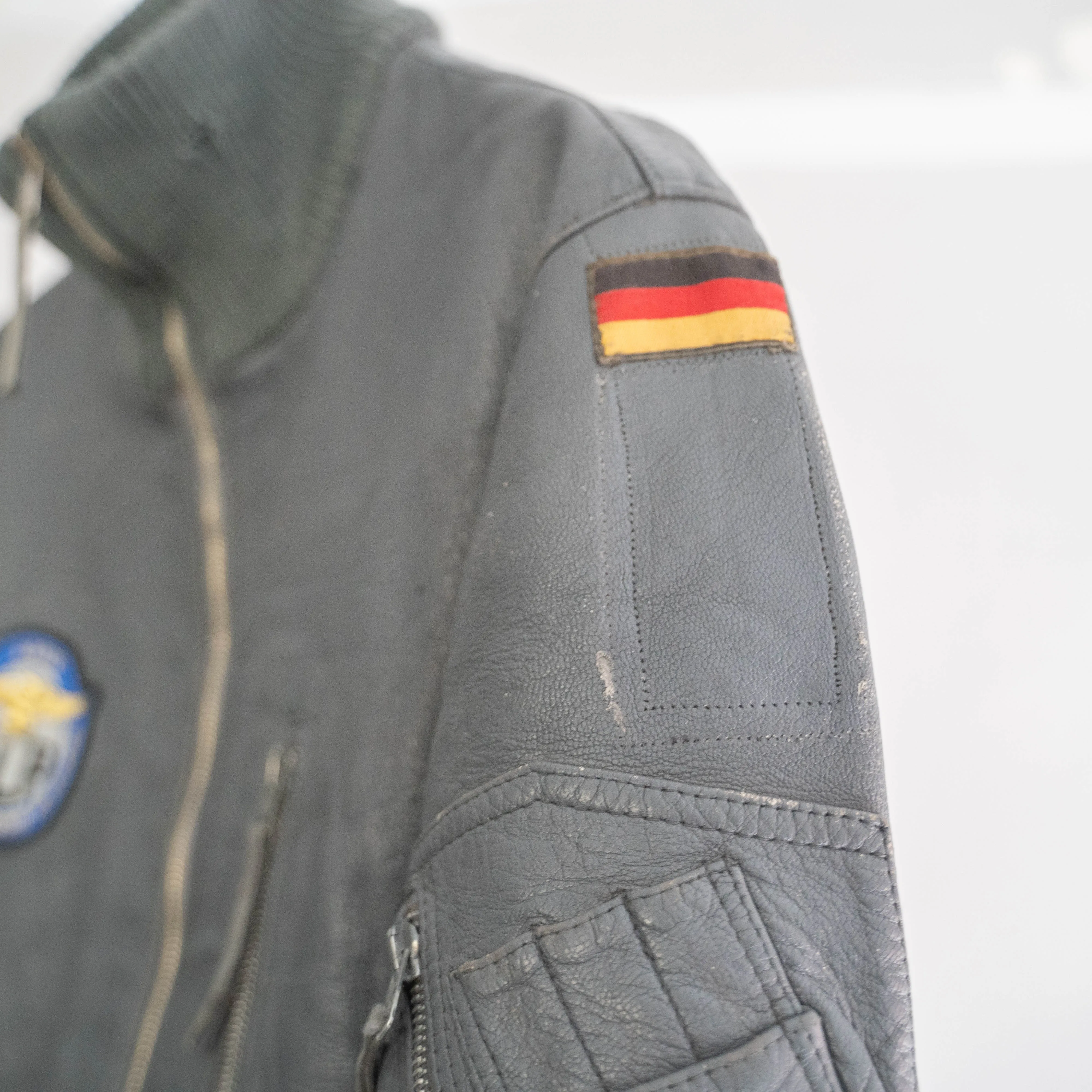 1980-00s German military pilot leather jacket 'Dark gray color'