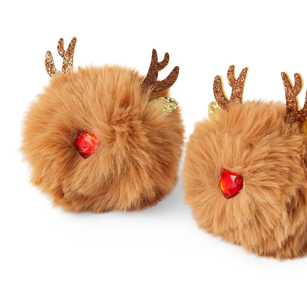 Accessorize London Girl's Brown Christmas Reindeer Hair Pom Ponies