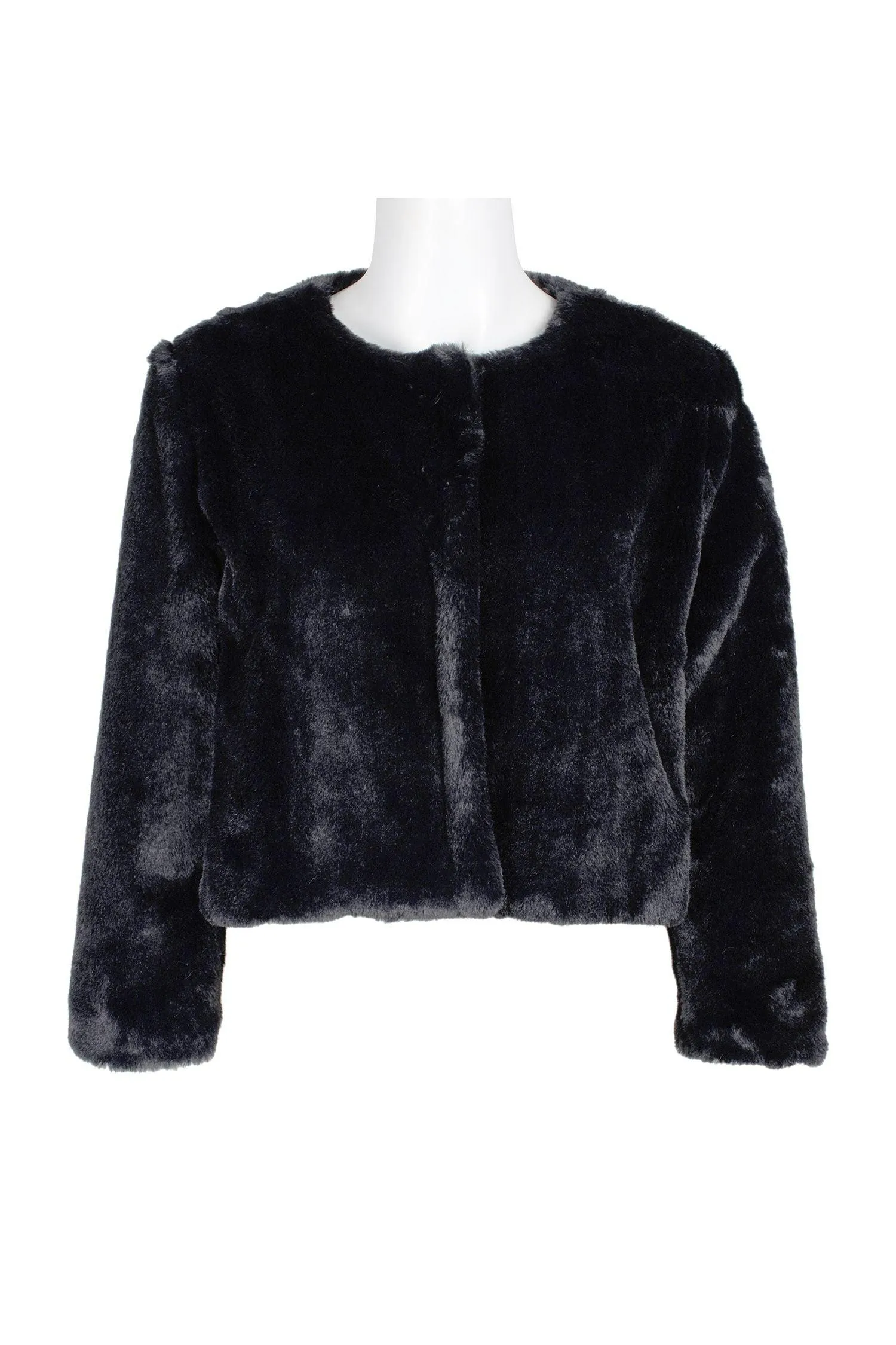 Adrianna Papell AP1E207063 Crew Neck 3/4 Sleeve Fur Jacket