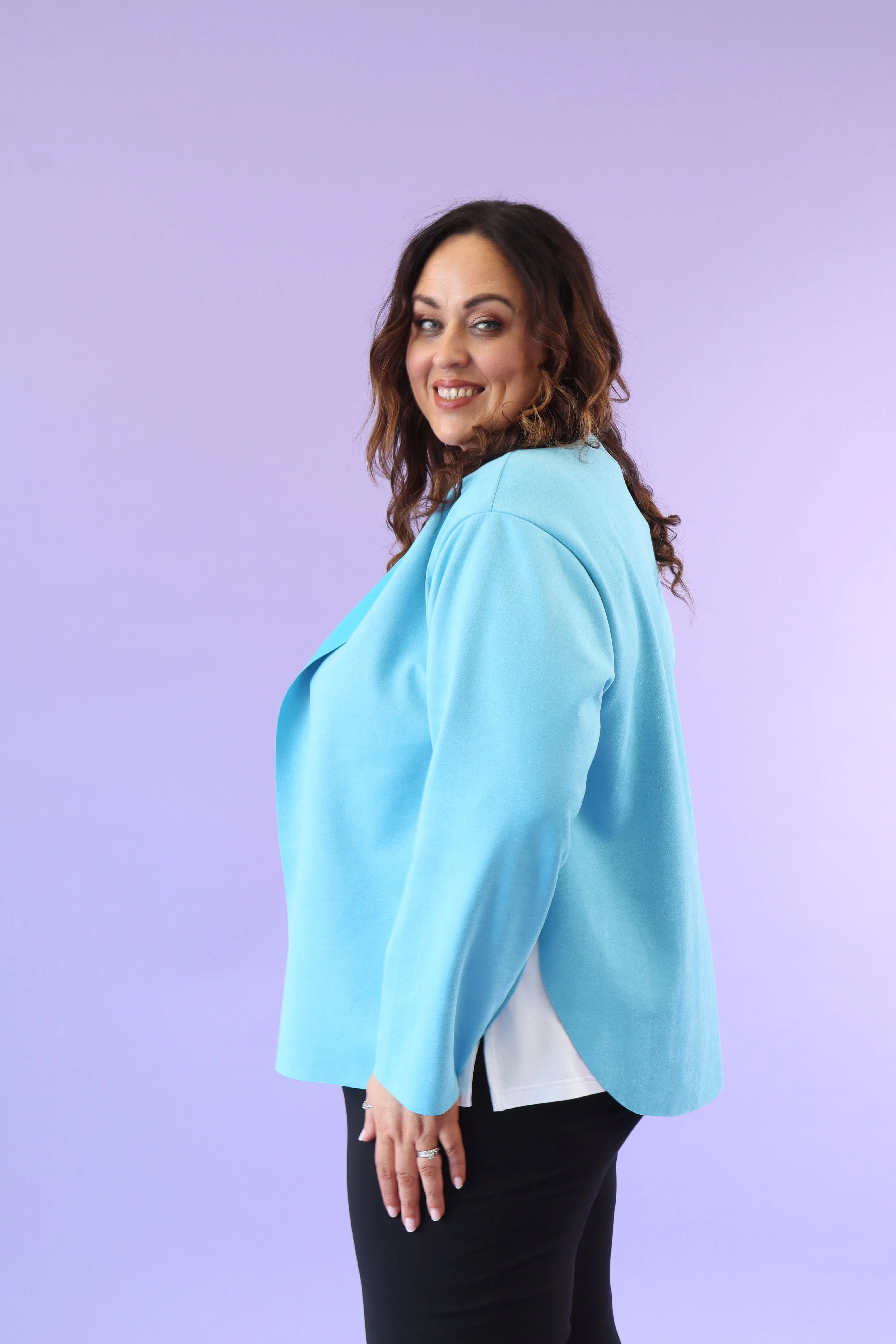 April Suede Waterfall Jacket in Blue