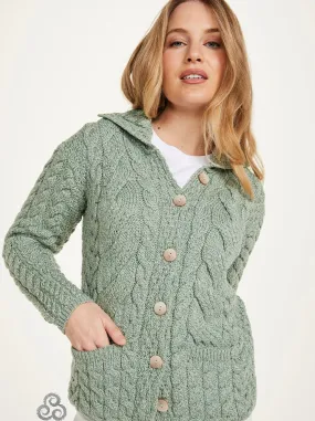 Aran - Button Cable Cardigan - Light Green