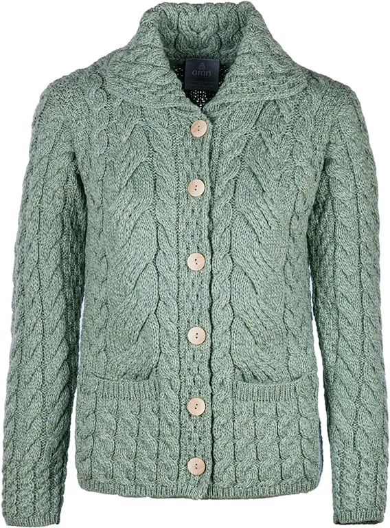 Aran - Button Cable Cardigan - Light Green