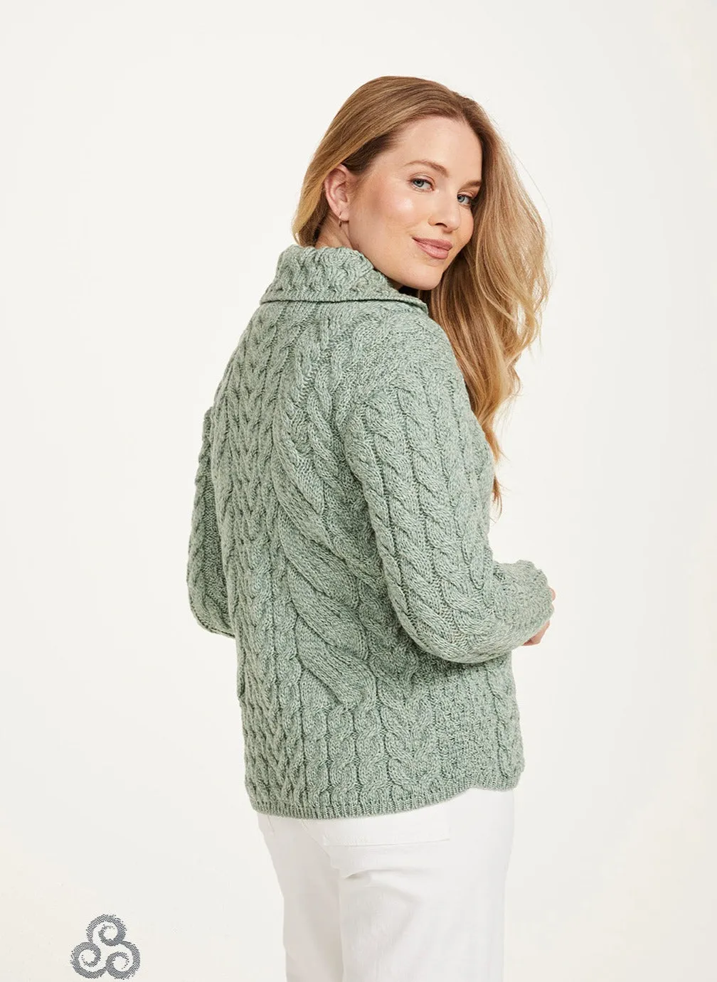 Aran - Button Cable Cardigan - Light Green