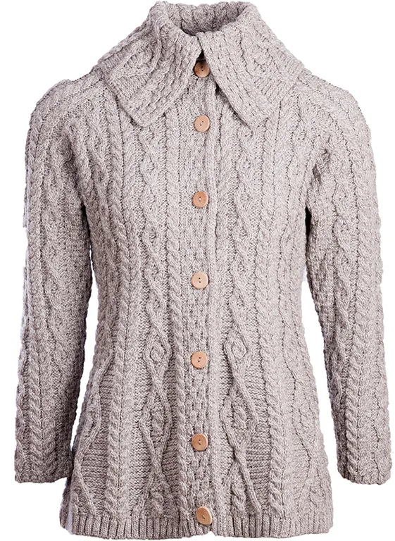 Aran - Flare Cardigan Diamond Pattern - Oat