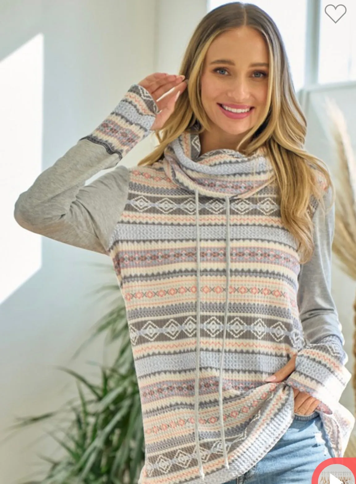 Arctic Aztec cowl neck top