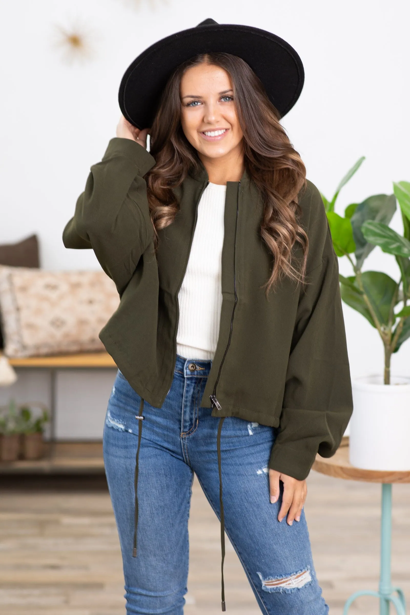 Army Green Adjustable Drawstring Waist Jacket