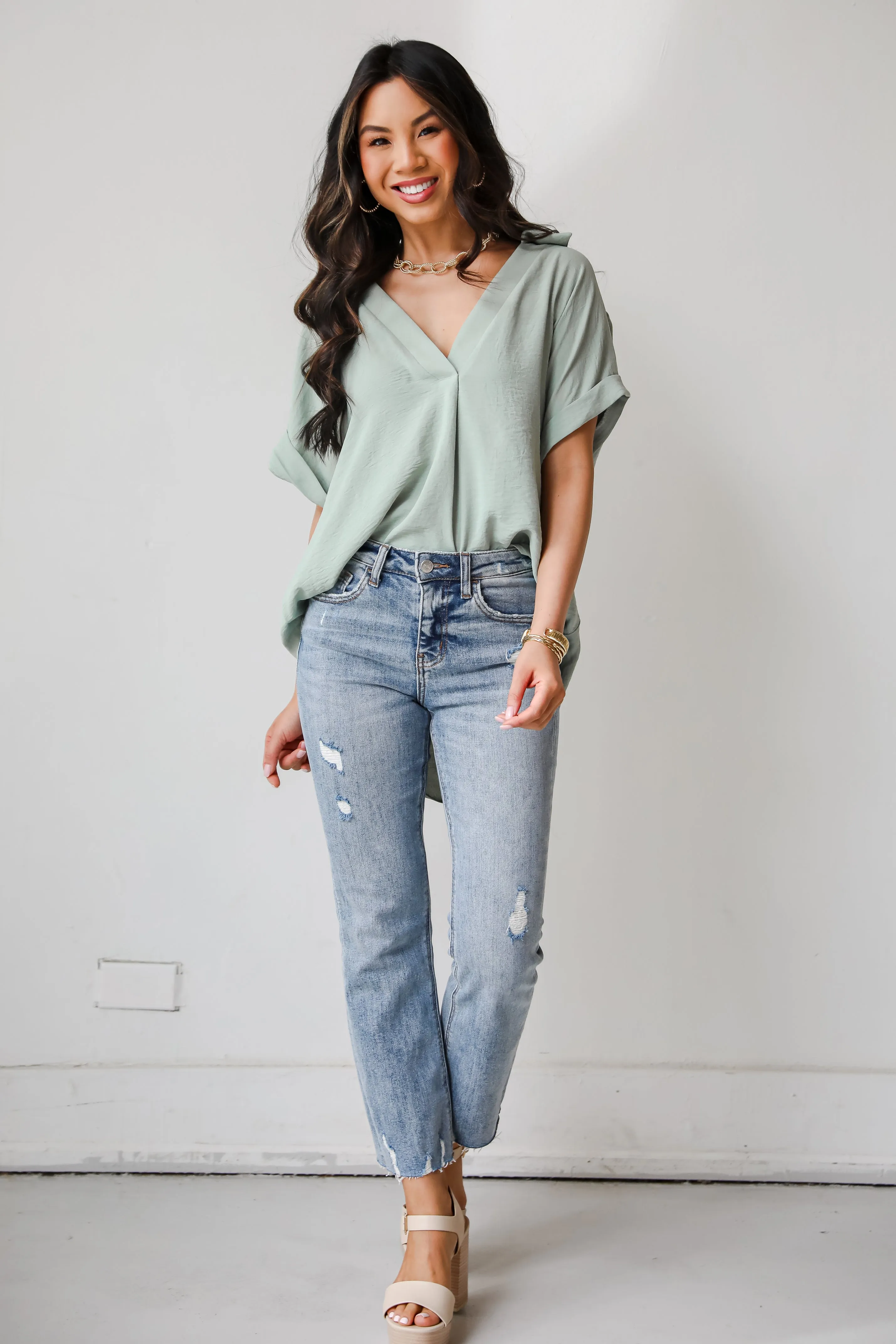 Aubrey Light Wash Distressed High-Rise Kick Flare Jeans