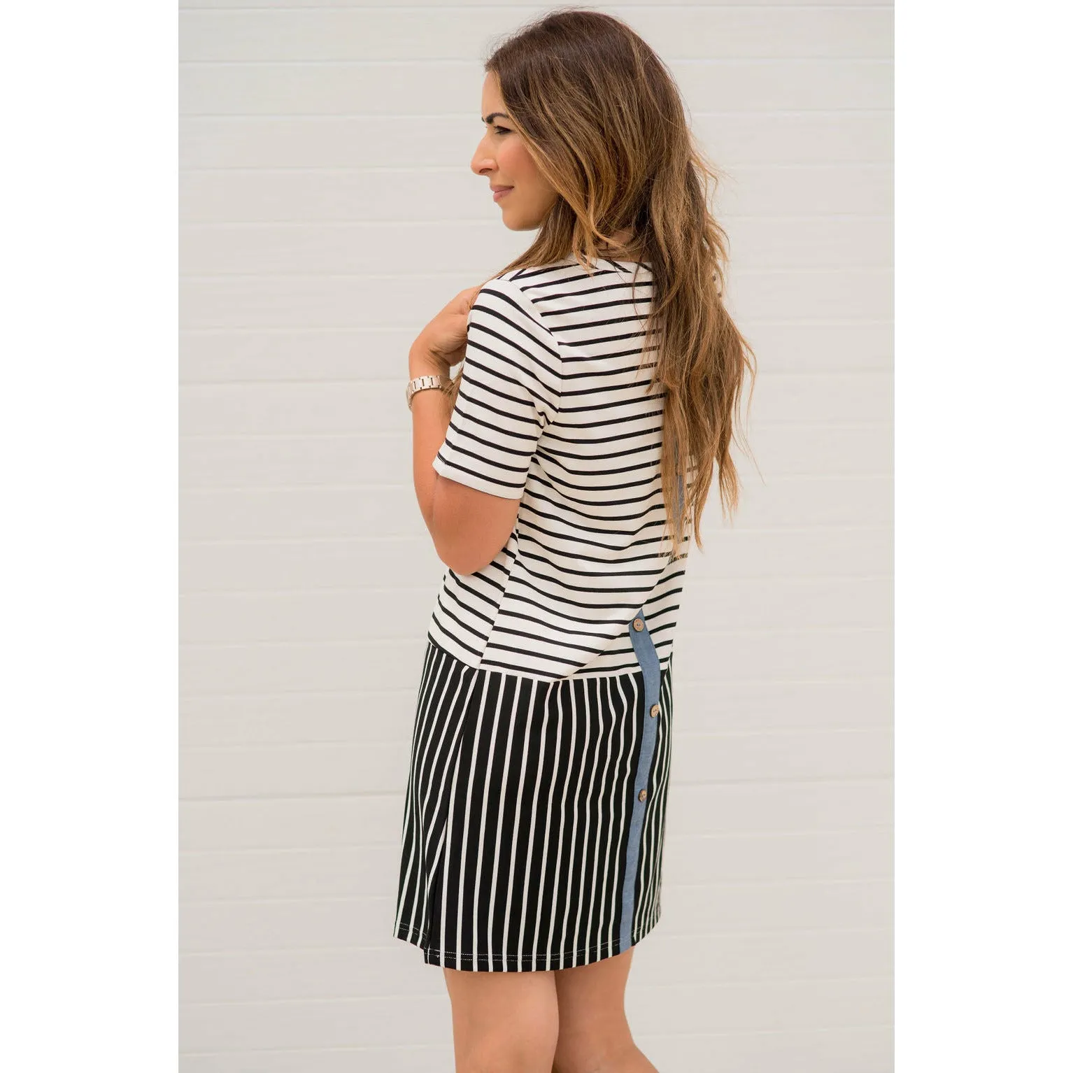 Back Bottom Multi Striped Pocket Dress