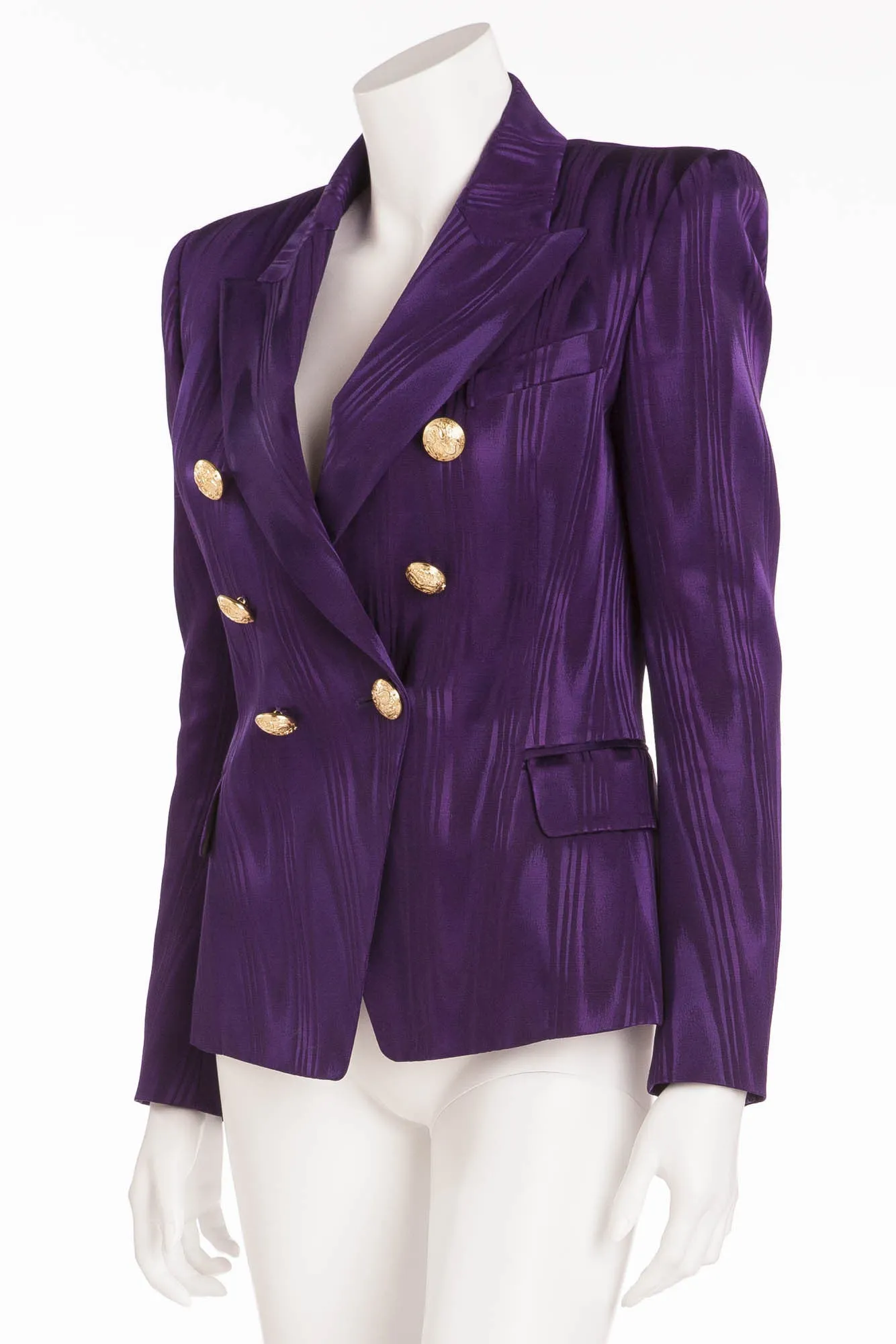 Balmain - Moire Effect Purple Striped Blazer Gold Buttons - FR 40