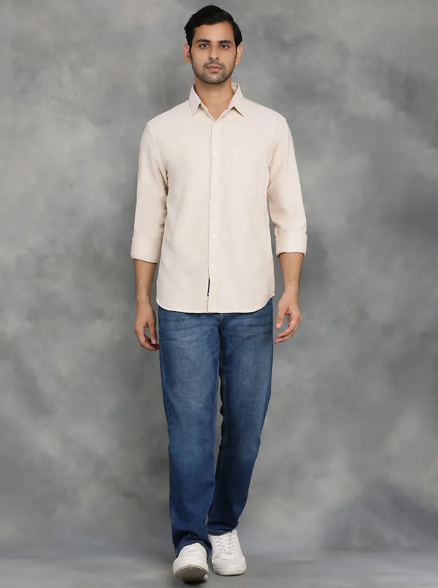 Beige Solid Slim Fit Casual Shirt | GreenFibre