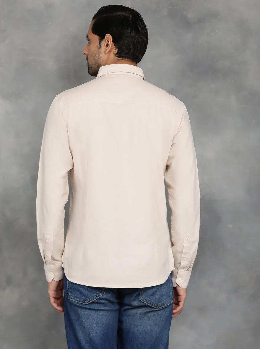 Beige Solid Slim Fit Casual Shirt | GreenFibre