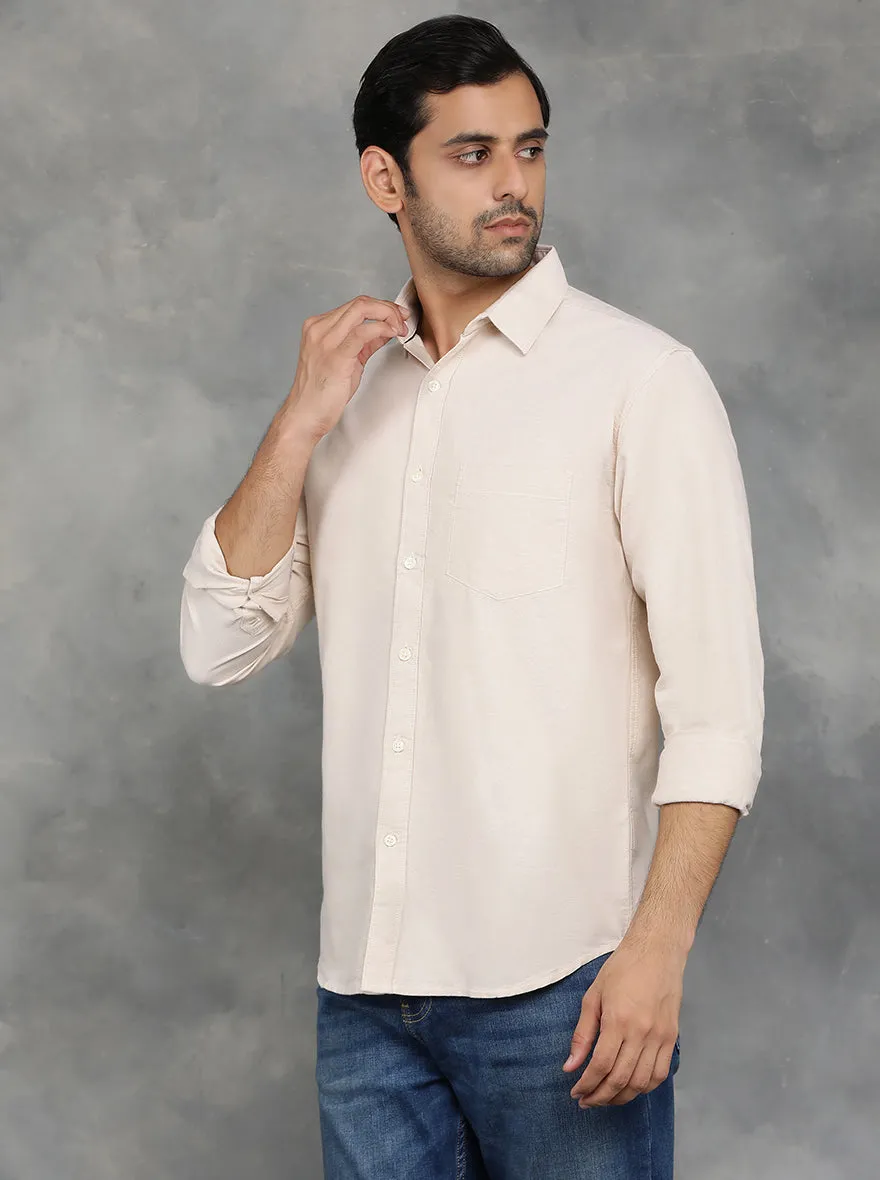 Beige Solid Slim Fit Casual Shirt | GreenFibre