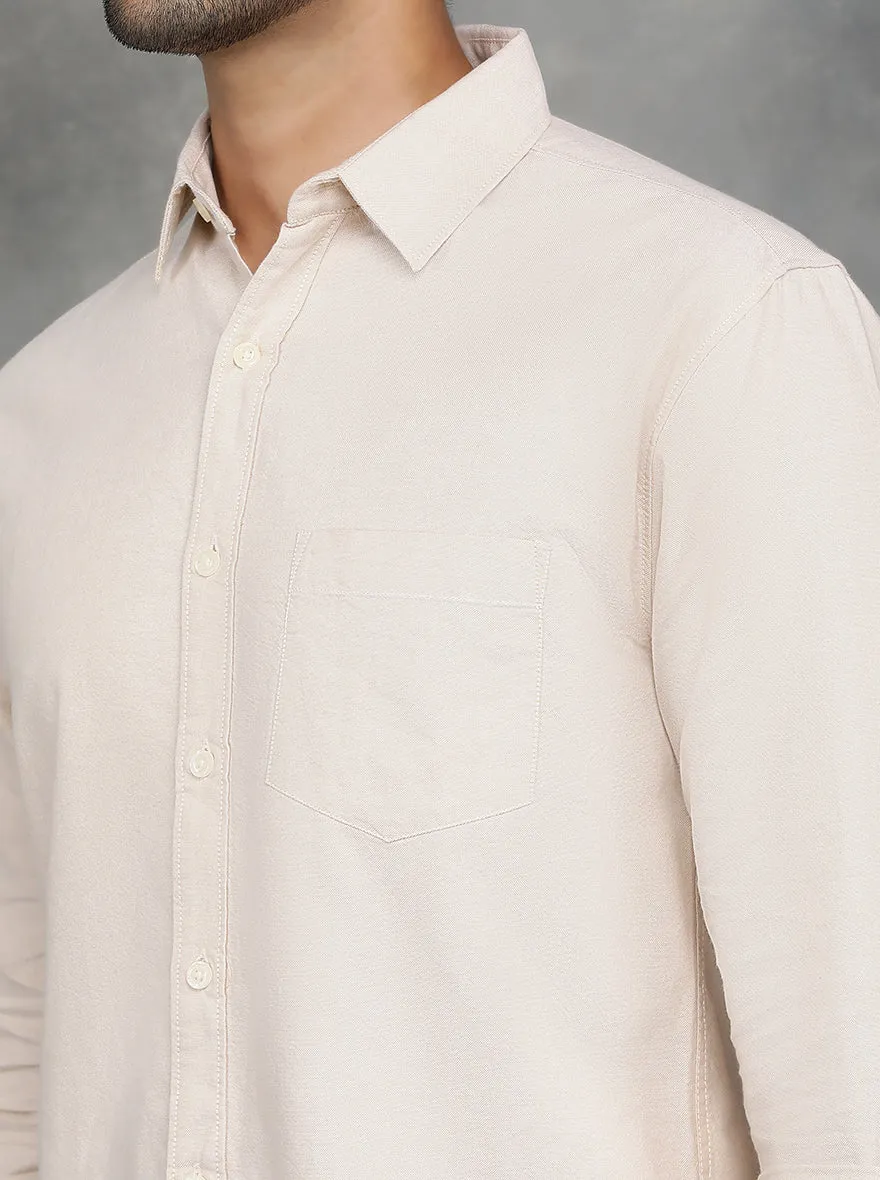 Beige Solid Slim Fit Casual Shirt | GreenFibre