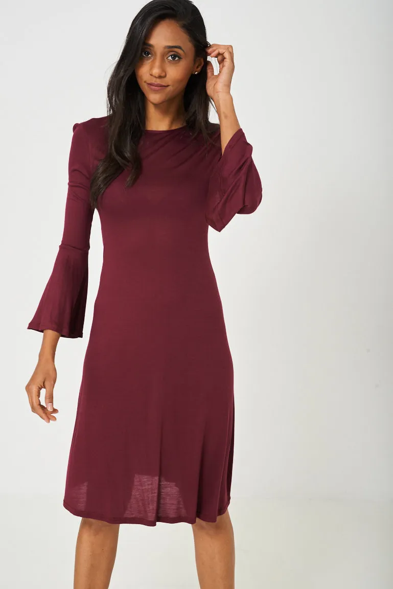 Bell Sleeve Dress in Burgundy