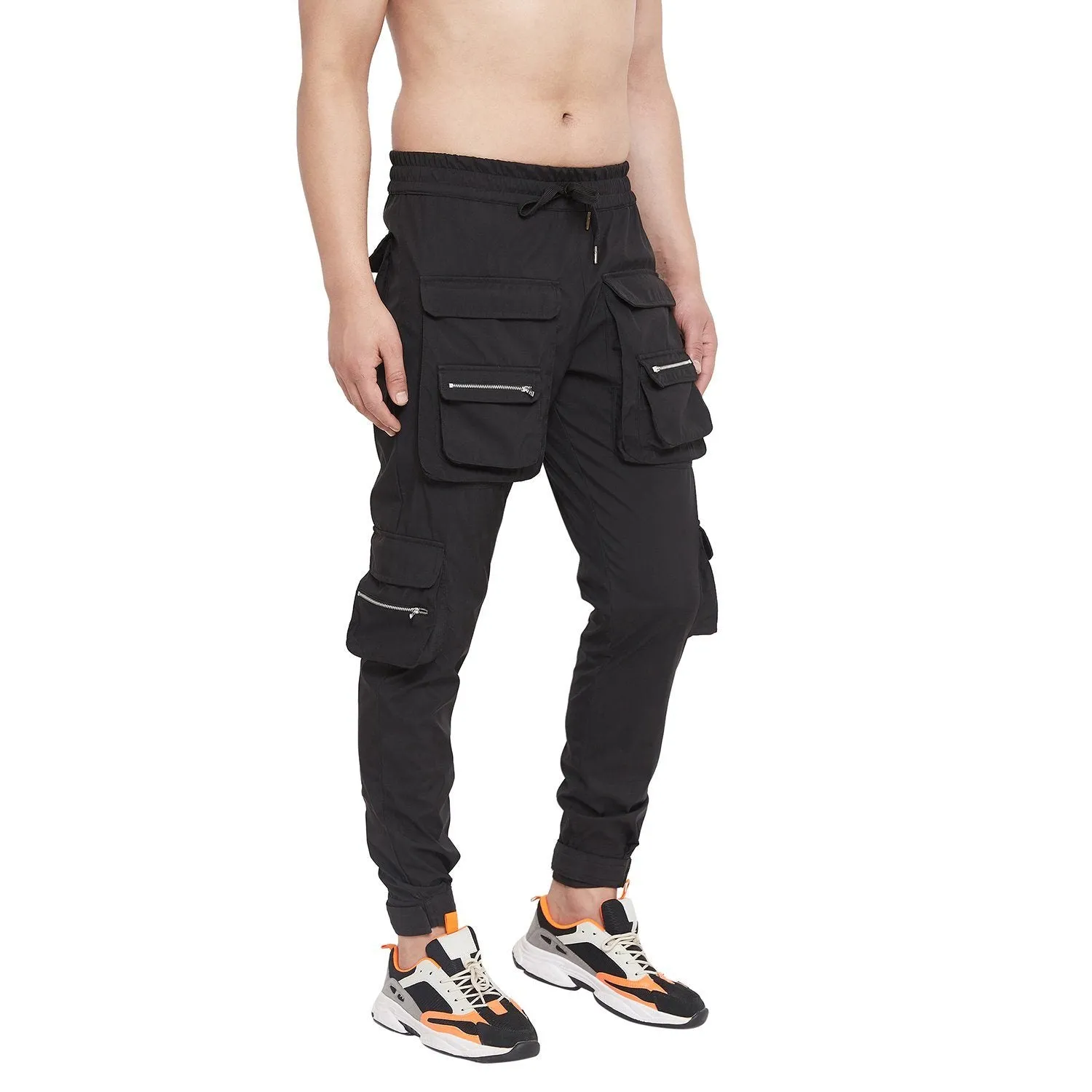 Black Nylon Zipped Cargo Pocket  Trackpant