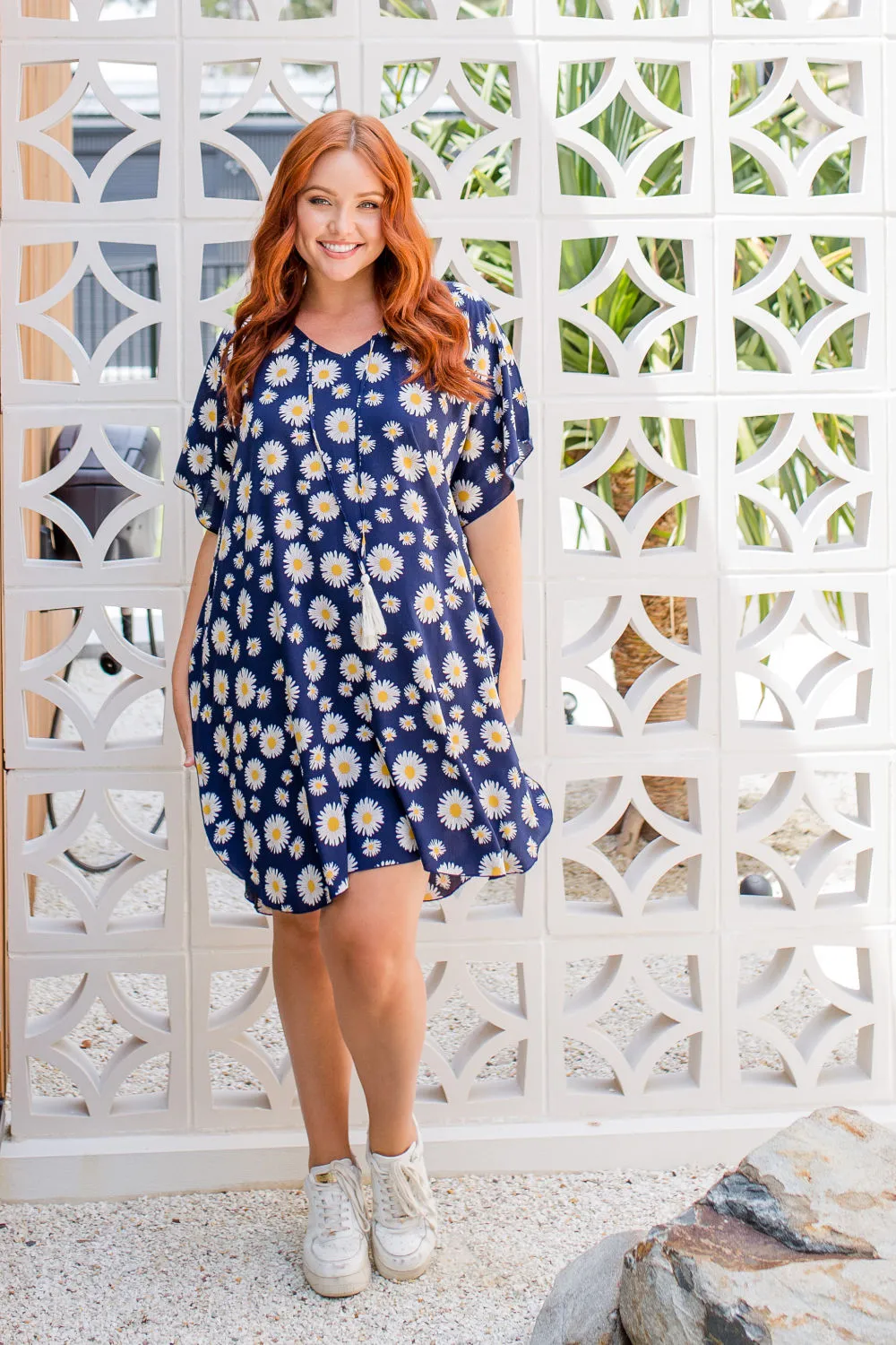 Blue Sunflower Short Kaftan Dress