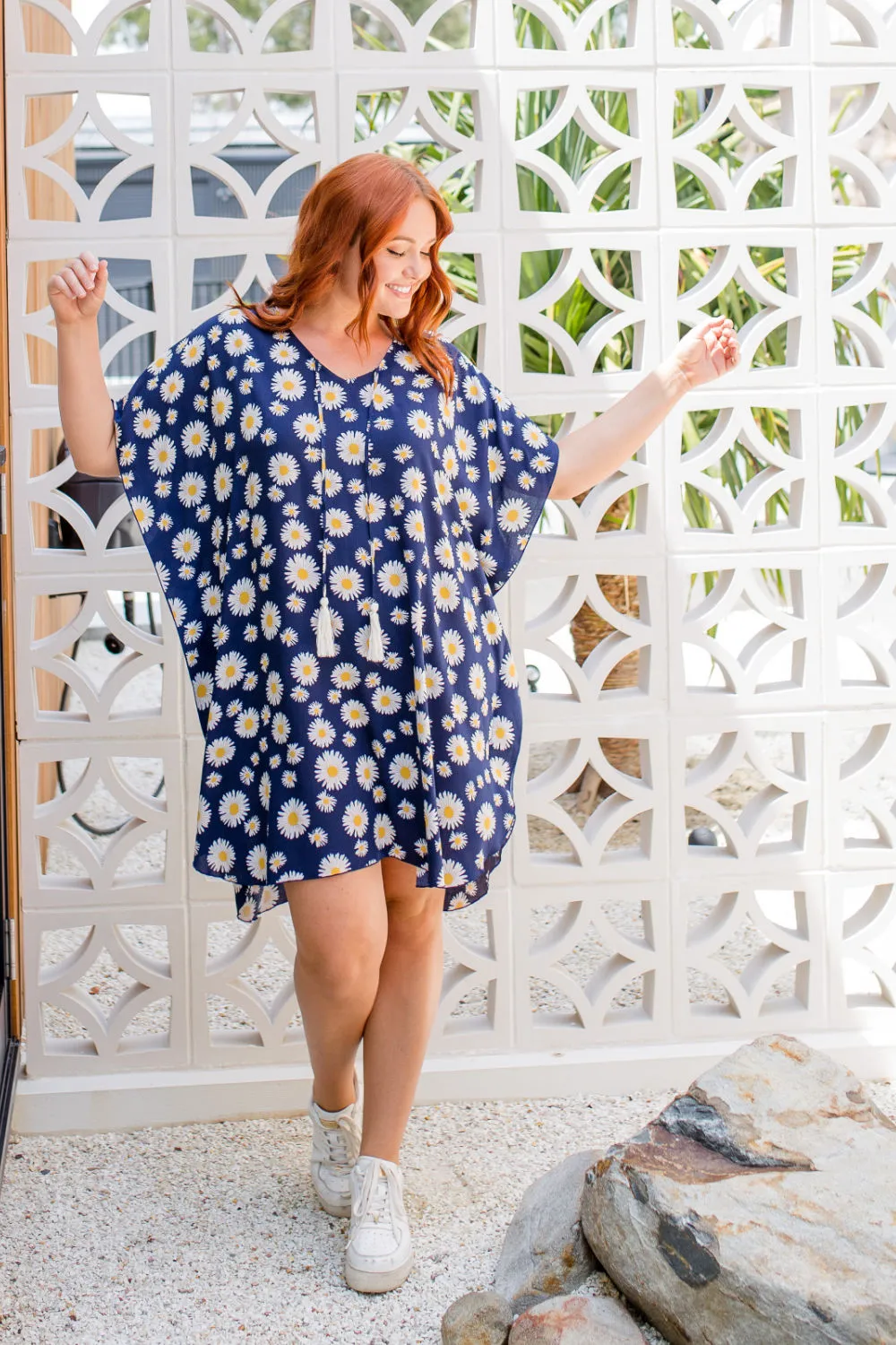 Blue Sunflower Short Kaftan Dress