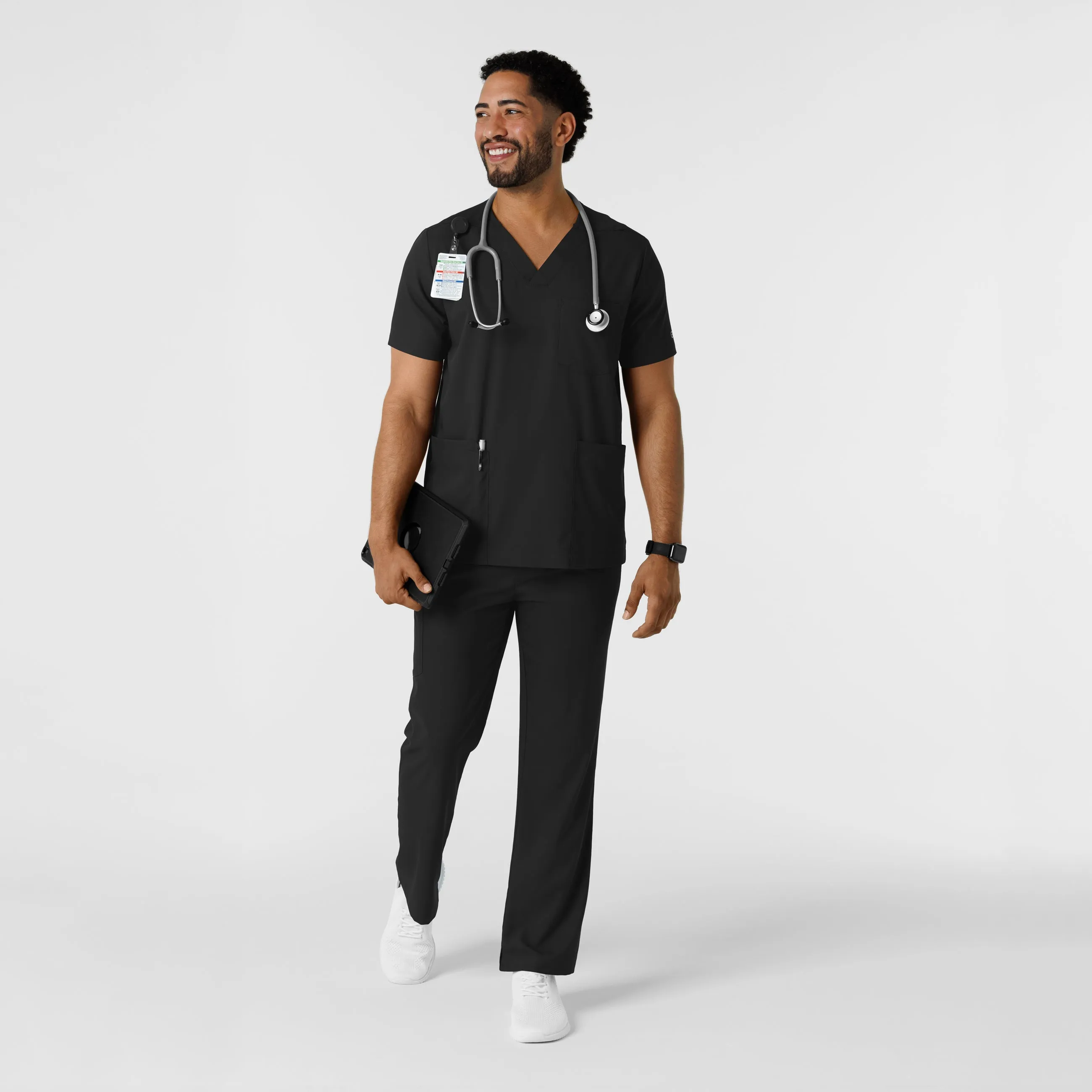 Boundless Men's Multi Pocket V-Neck Scrub Top - Black