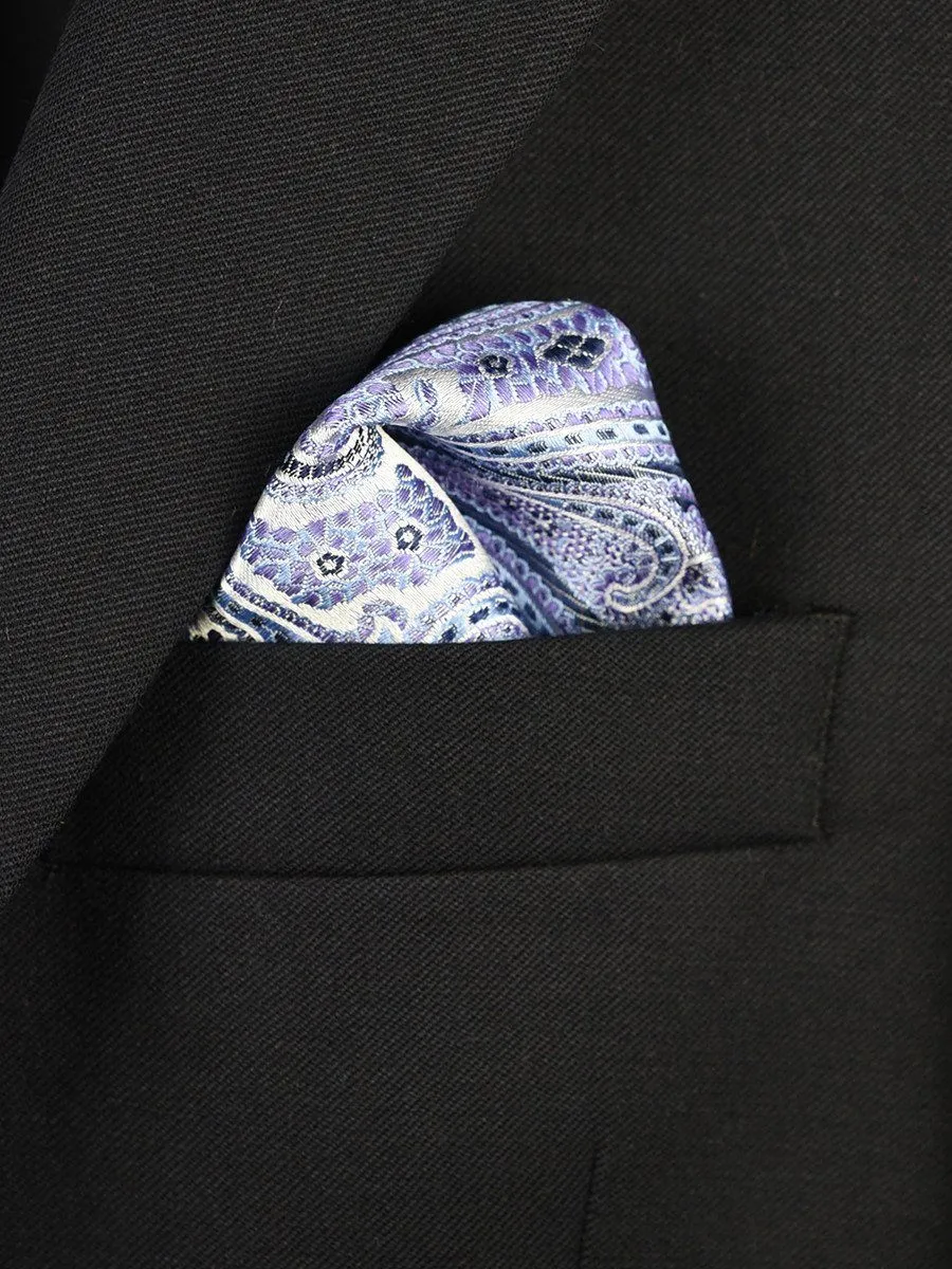 Boy's Pocket Square 22377 Silver/Purple/Blue Paisley