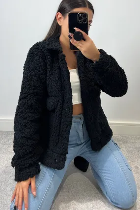 Caley Black Teddy Faux Fur Trucker Jacket