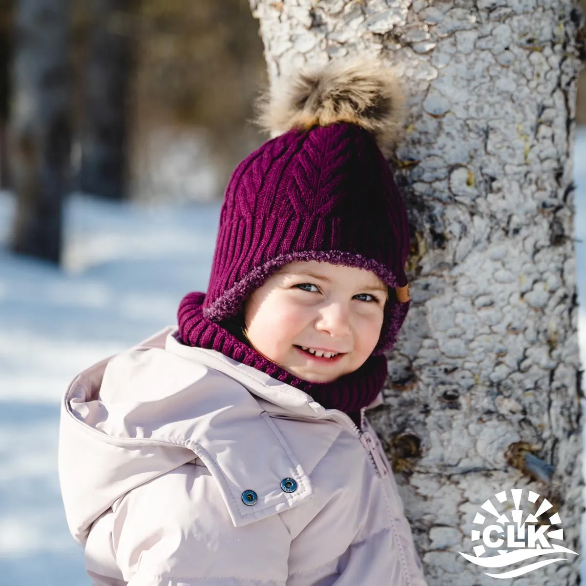 Calikids Knit Fur Pom Pom Hat -  Wineberry