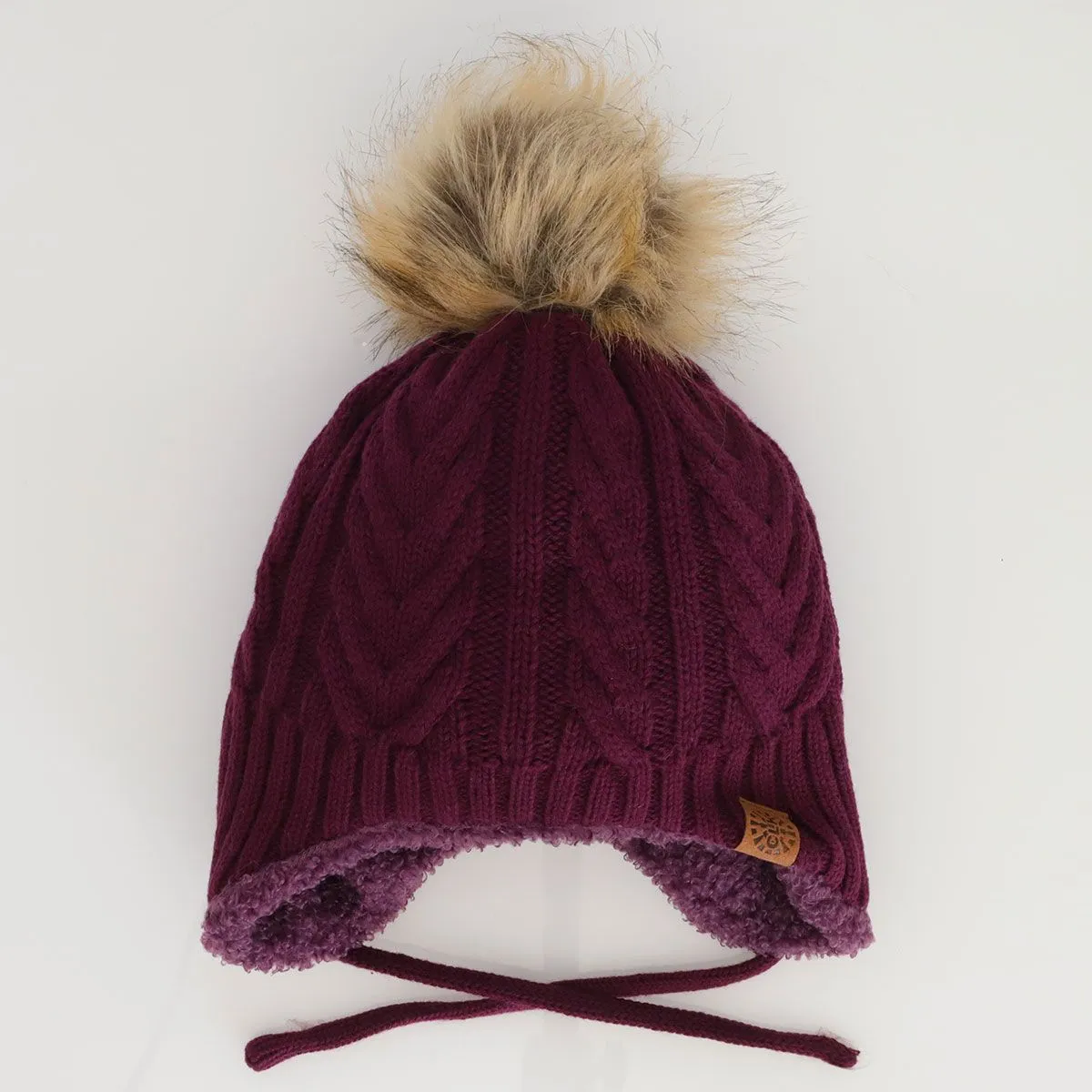 Calikids Knit Fur Pom Pom Hat -  Wineberry