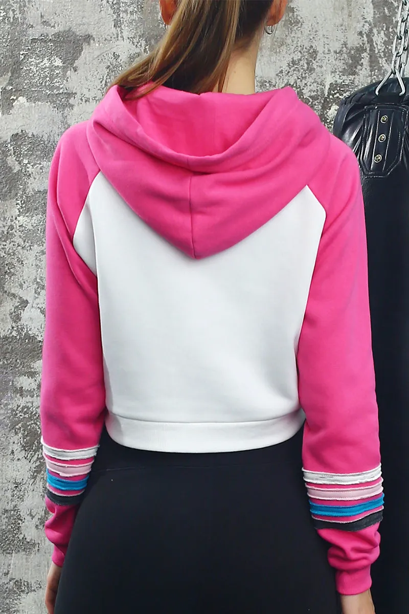 CASUAL LONG SLEEVE CROP TOPS PULLOVER HOODIE SWEATSHIRTS