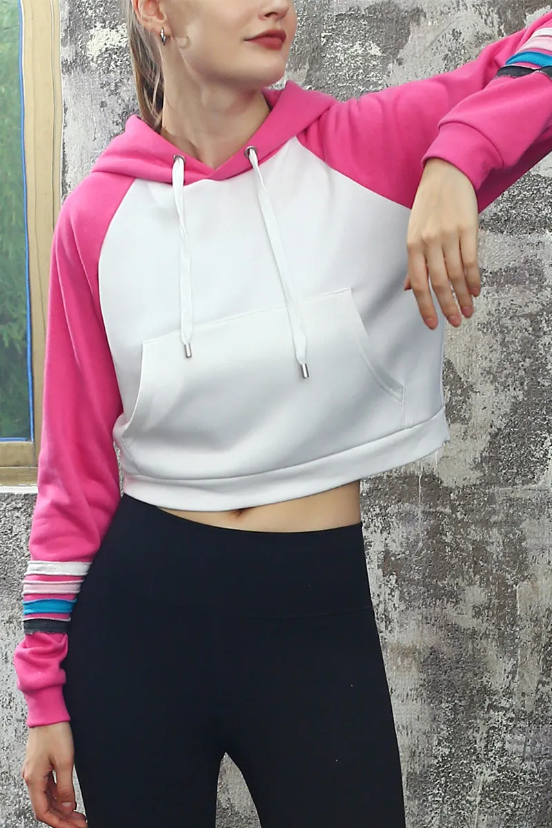 CASUAL LONG SLEEVE CROP TOPS PULLOVER HOODIE SWEATSHIRTS