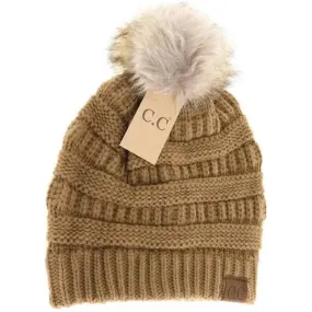 C.C. Metalic Faux Fur Pom Pom Beanie