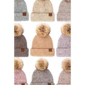 C.C POM Beanie Ribbed Faux Pom