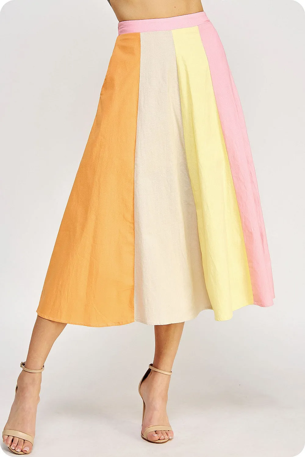 Color Block Linen Long Skirt