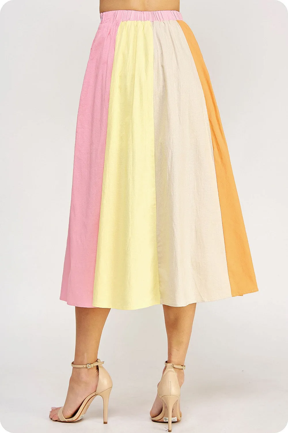 Color Block Linen Long Skirt