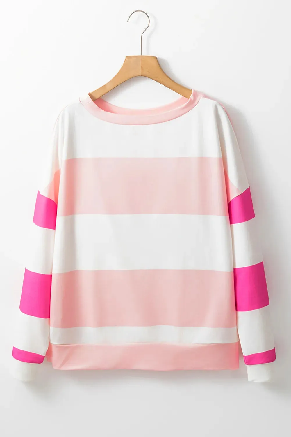 Contrast Color Block Round Neck Long Sleeve Top