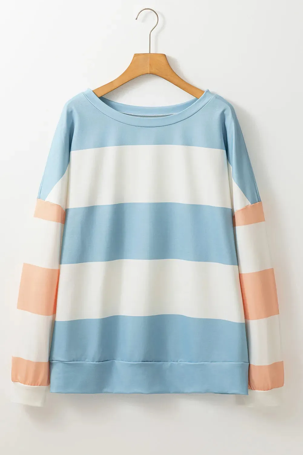 Contrast Color Block Round Neck Long Sleeve Top