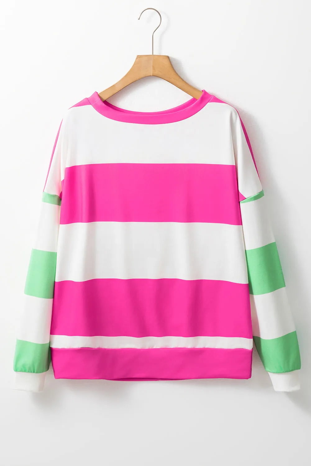 Contrast Color Block Round Neck Long Sleeve Top