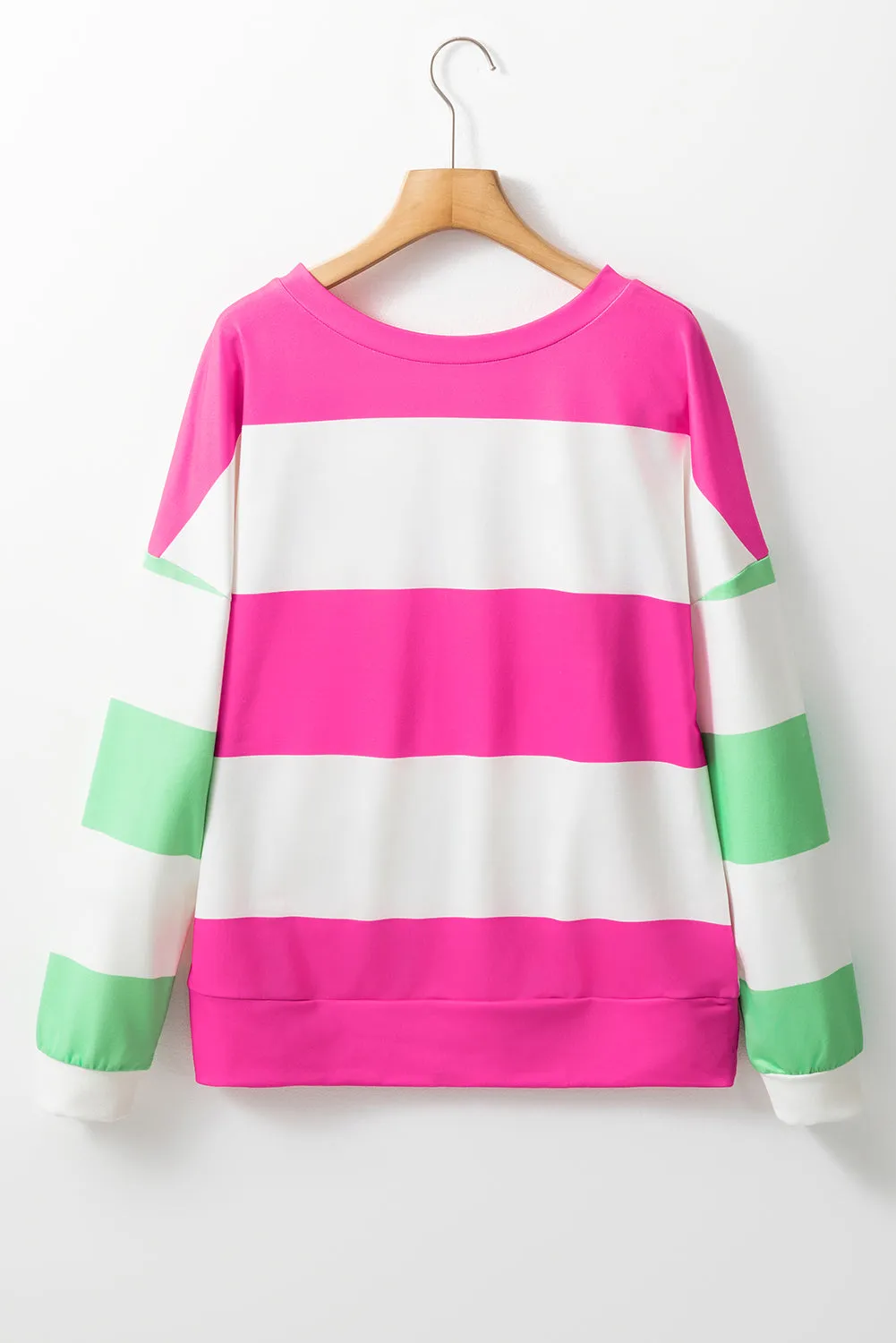 Contrast Color Block Round Neck Long Sleeve Top