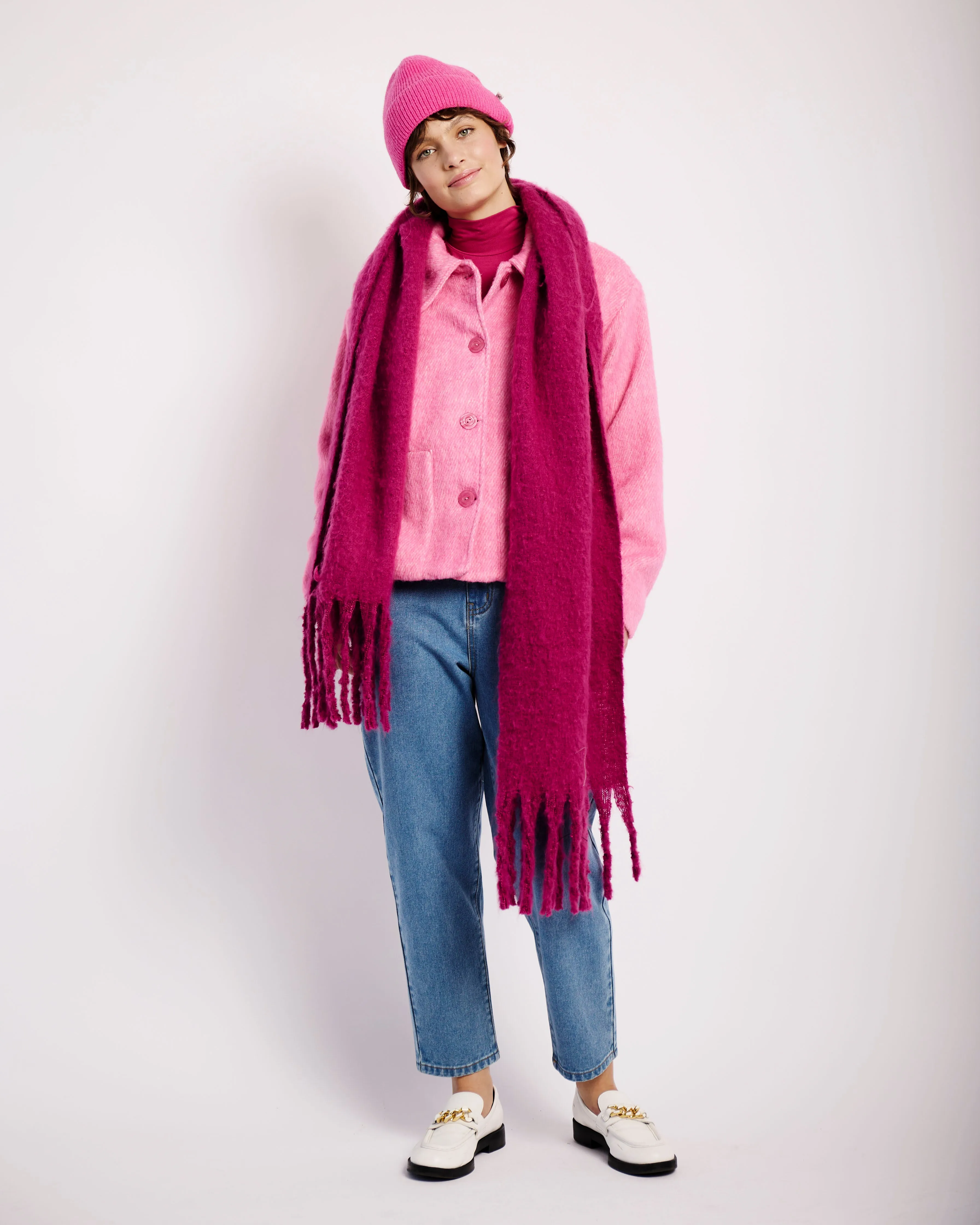 Cropped Melton Jacket in Barbie Pink