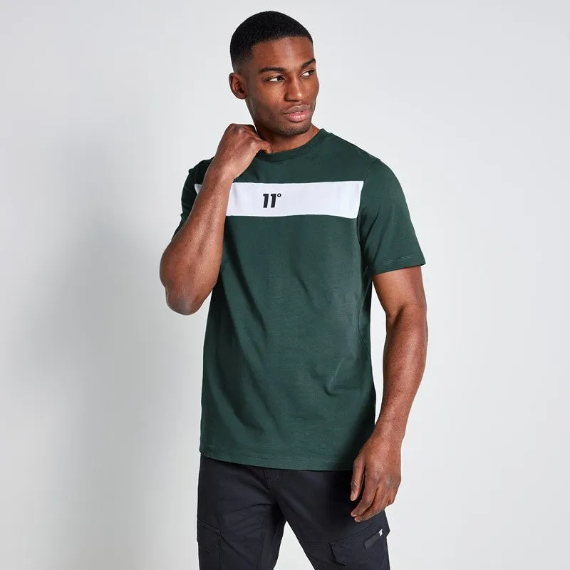 Cut and Sew Panelled T-Shirt - Darkest Spruce Green / White