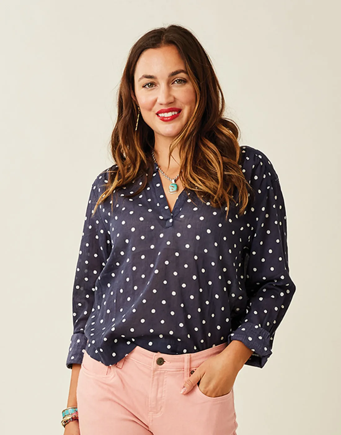 Davis Top: Navy Polka Dot - FINAL SALE