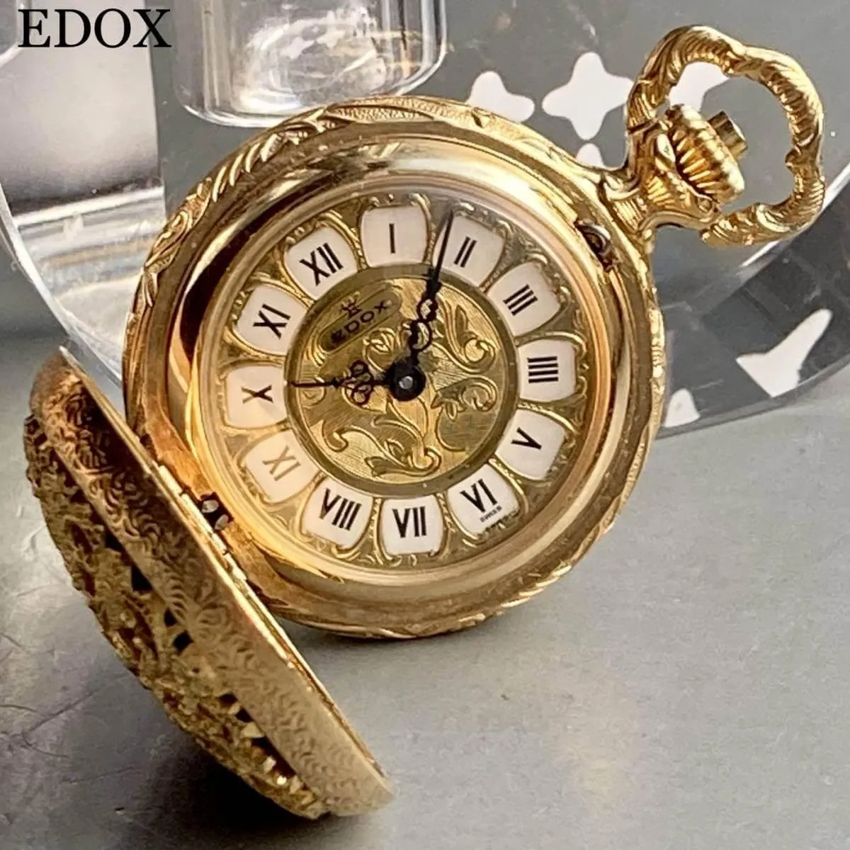 Edox Pocket Watch Antique Modified Gold Case 28mm Vintage