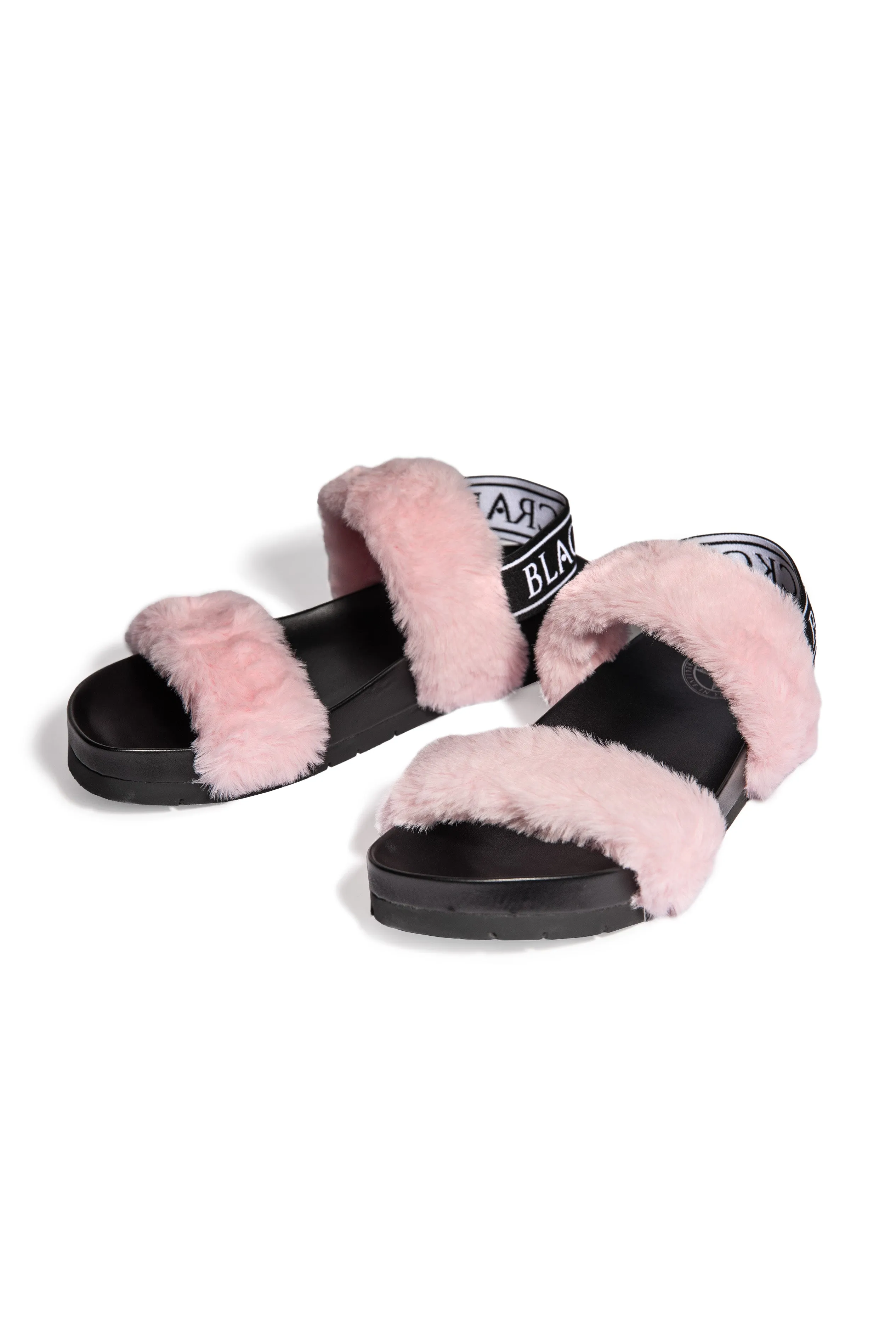 Esme - Pink Staple Faux Fur Slides