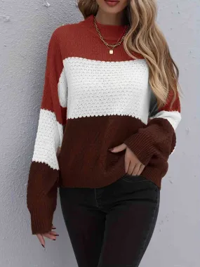 Explore More Collection - Color Block Dropped Shoulder Sweater