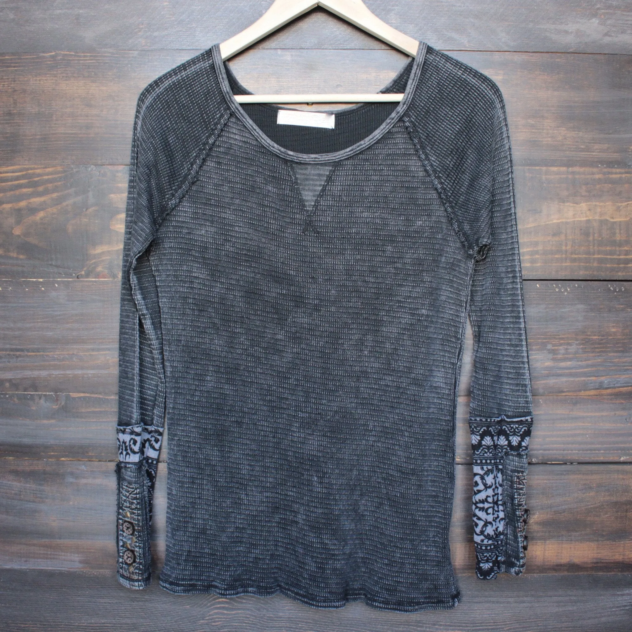 Final Sale - Acid Wash Ski Lodge Cuff Thermal Top in More Colors