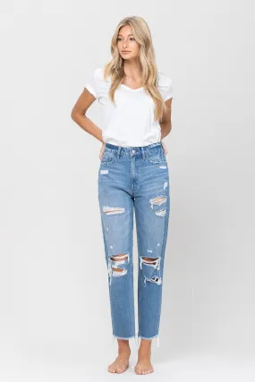 Flying Monkey Distressed Raw Hem Mom Jeans