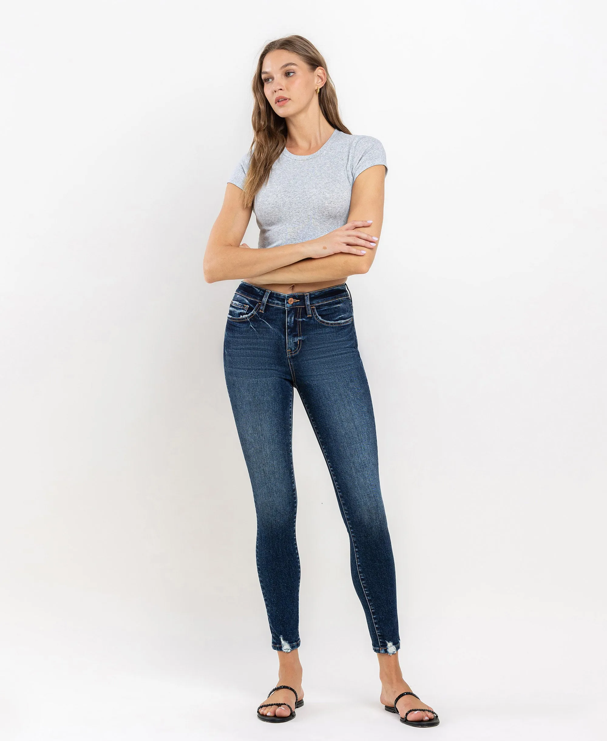 Fresh - High Rise Distressed Hem Ankle Skinny Jeans