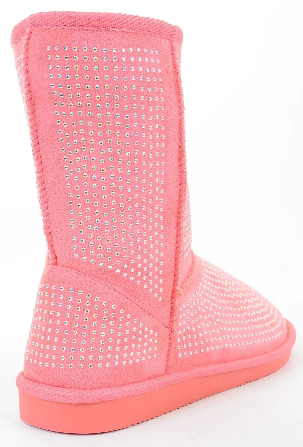 Fur Rhinestone Faux Shearling Pink Round Toe Women's Boot