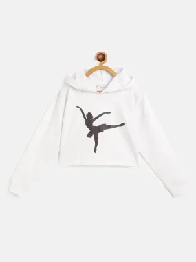 Girls White Ballerina Print Crop Hoodie