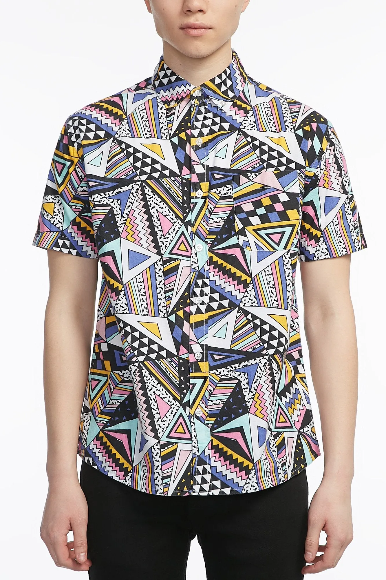 Guys Poplin Geometry Button Up Shirt