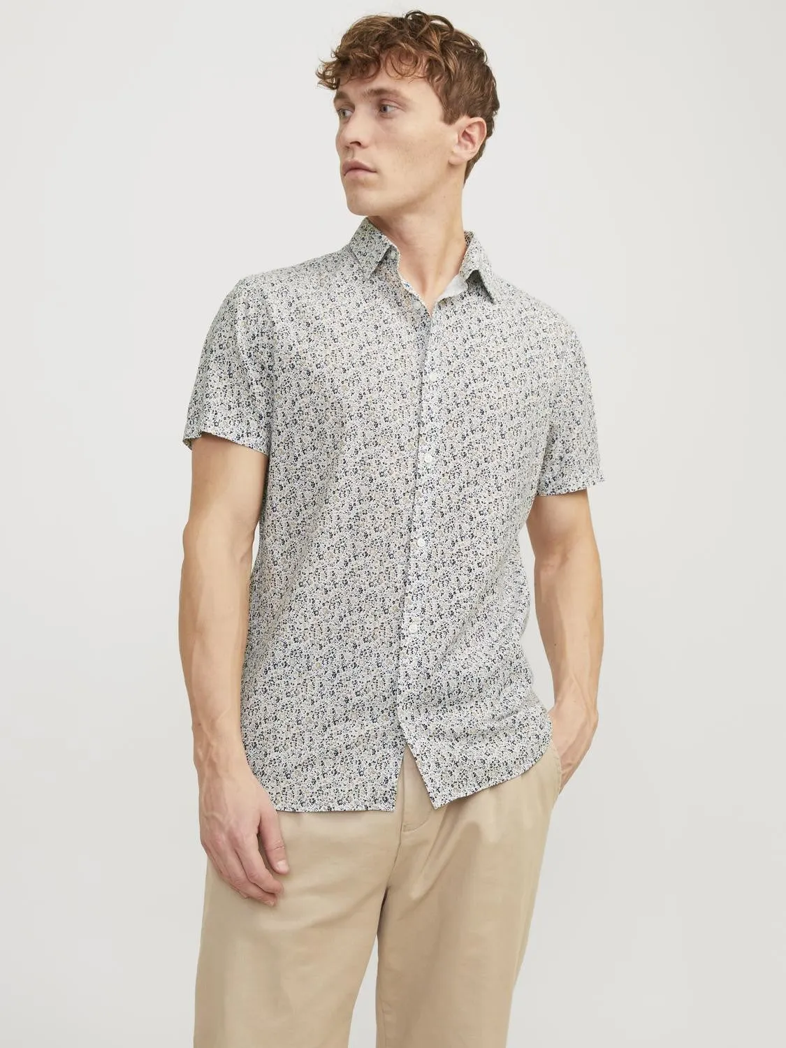 Jack & Jones Blasummer Print Short Sleeve Shirt-WHITE