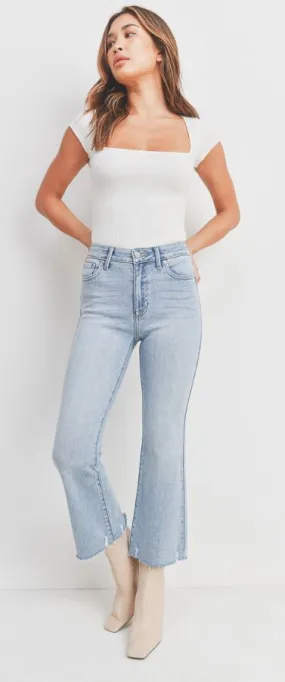 JBD Crop Flare w/ Distressed Hem Light Denim